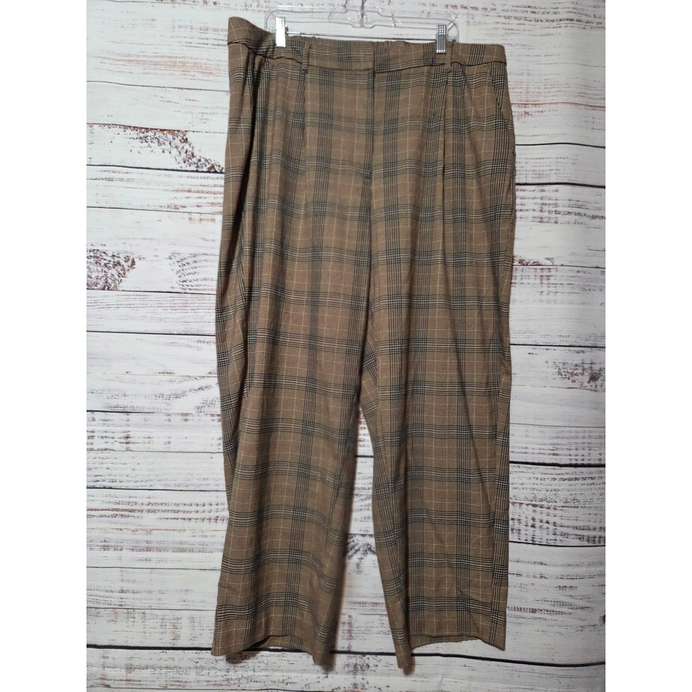Old Navy Taylor Wide Leg Trouser 2X Brown Plaid High Rise Full Length Pants